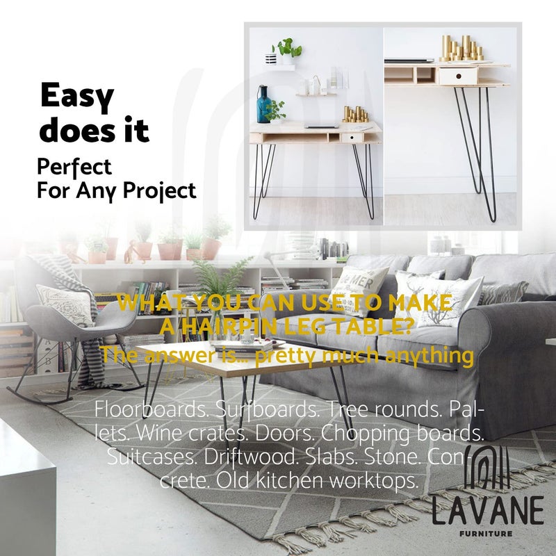 La Vane 6 inch Hairpin Table Legs (4-Pack), 15cm Mid-Century Modern Metal Furniture Legs for Coffee Table, Desk, Cabinet, TV Stand, Bench - with Screws & Floor Protectors - Image 2